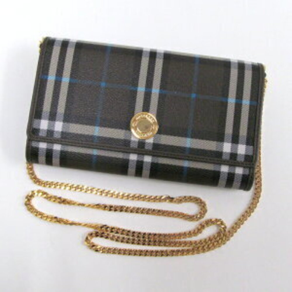 Burberry Nova Check Canvas Leather Chain Wallet Brown